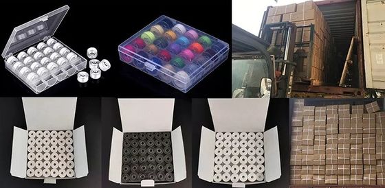 100% Polyester White 75d/2 144pcs/box L Size Polyester Pre Wound Bobbin Thread For Embroidery