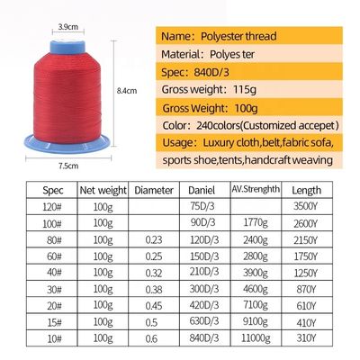 Tex70 80 90 High Strength Polyester Sewing Thread for Leather Sewing 0.35mm Diameter