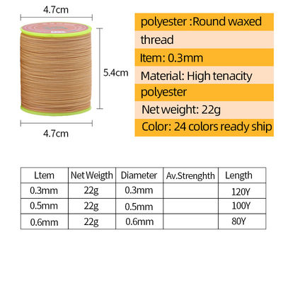 0.65mm Round Wax Hand-sewn Waxed High Strength Cored Sewing Thread For Leather Sewing Polyester