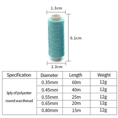 12g 60m Spun Yarn Sewing Hand Stitching Waxed Thread for Leather DIY 80 Colors Custom Made