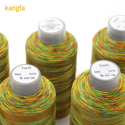 Eco-Friendly Kangfa Tex70 Sewing Thread 100% Polyester Rainbow Yarn Count 120D-1680D