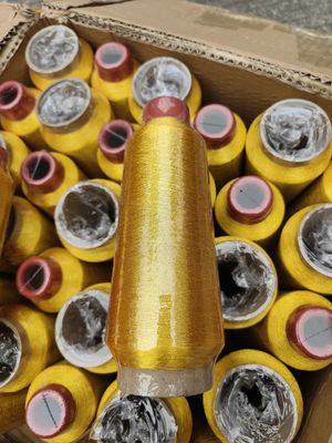 125g Cone Material 100% Polyester Metallic Embroidery Yarn MS Type Pure Gold 150D 120D for Knitting